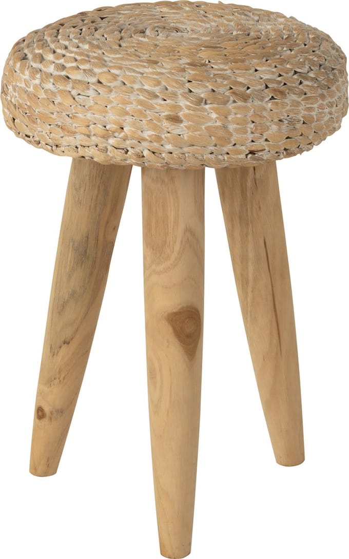 J-Line kruk Rond - hout/waterhyacint - naturel