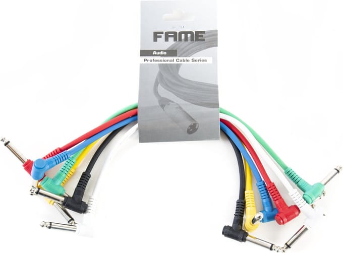 MUSIC STORE Patchkabel, 0,3 m, mono, hoek 6er-pakket, kleuren - Stereo patch kabel