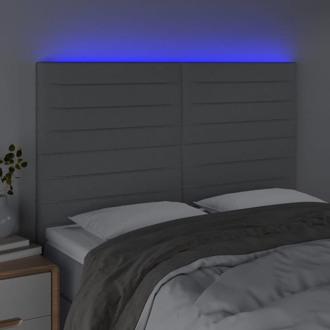 vidaXL - Hoofdbord - LED - 144x5x118/128 - cm - stof - lichtgrijs
