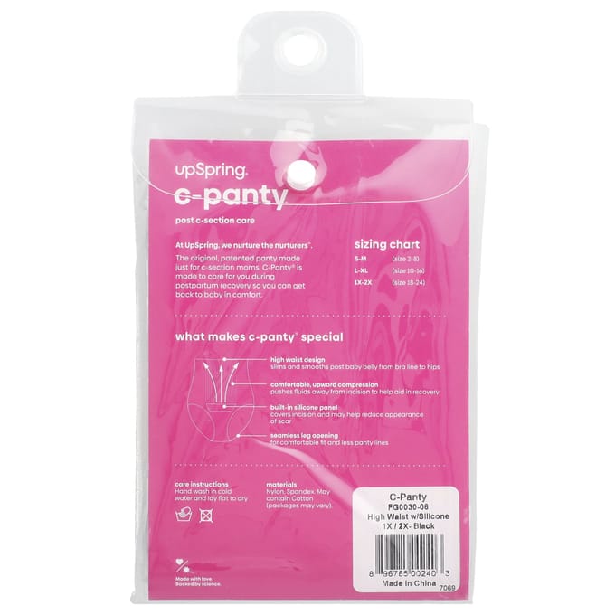 UpSpring, C-Panty®, soin post-césarienne, avec panneaux en silicone, taille haute, 1X/2X, noir, 1 pièce gray