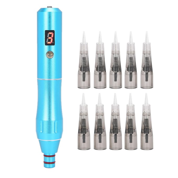 Machine de Microblading Semi-Permanent Rechargeable Aiguille Cartouche Stylo Tatouage MTS  (Bleu ) US Plug rouge