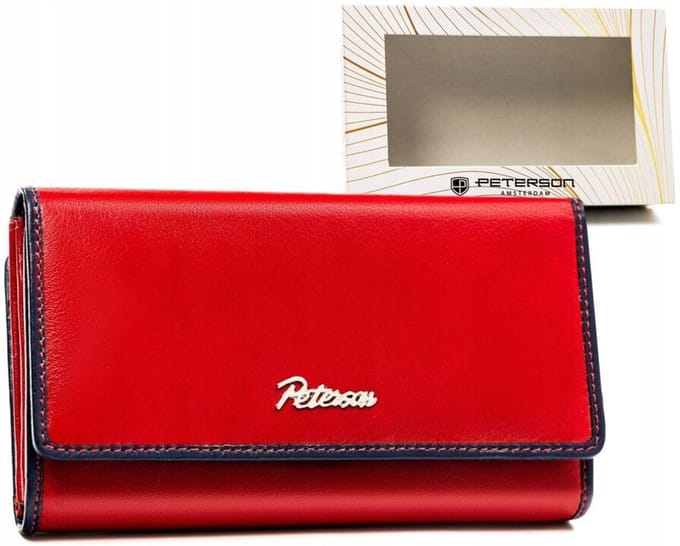 Peterson - Leren Damesportemonnee - Druk- en Ritssluiting - Rood