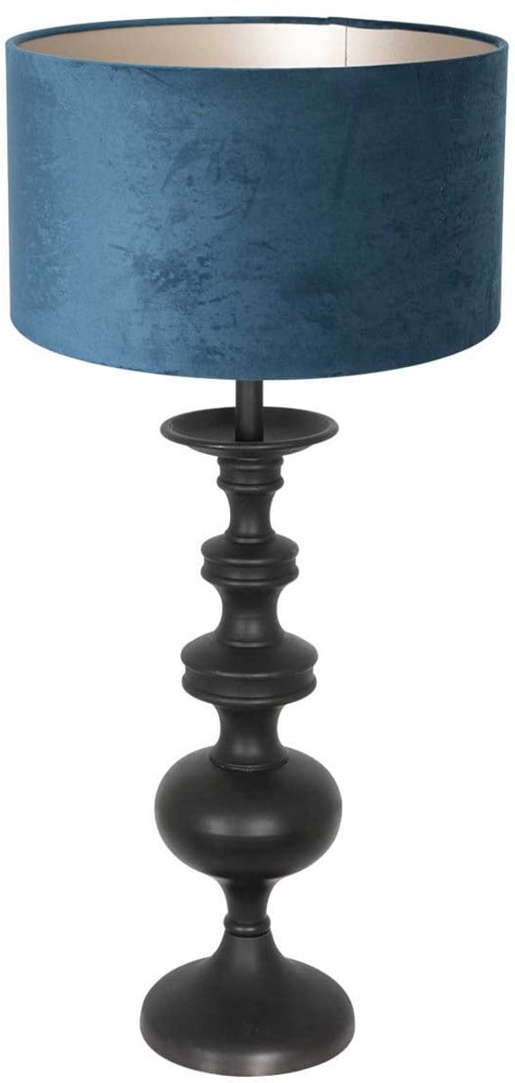 Tafellamp Lyons 3488ZW | Hout & Textiel | 58 cm hoog, 15 cm diameter | Kantelbaar | Anne Light Home | Zwart met blauw velours kap