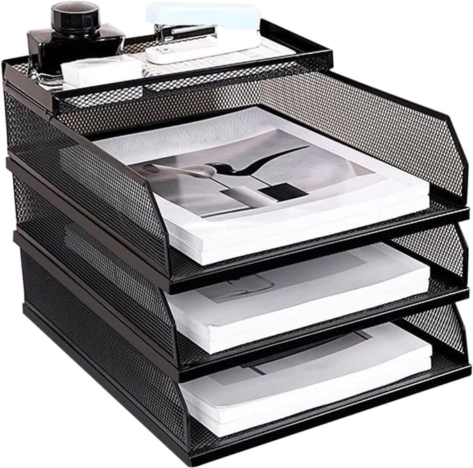Bureau Organizer - Papierlade Systeem - Kantoor Opslag - Stapelbaar Ontwerp - 3 Lagen - Metaal