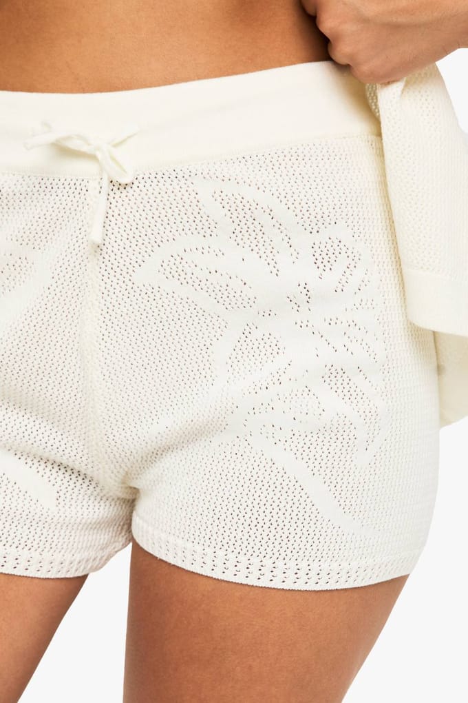 boohoo Dames Bloemige Gebreide Haakshort | Cream | Maat: Large