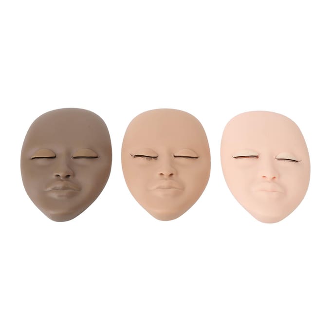 3 STUKS Wimper Mannequin Hoofd Verwijderbare Vervangbare Oogleden Wimper Oefenhoofd Model voor Schoonheid beige