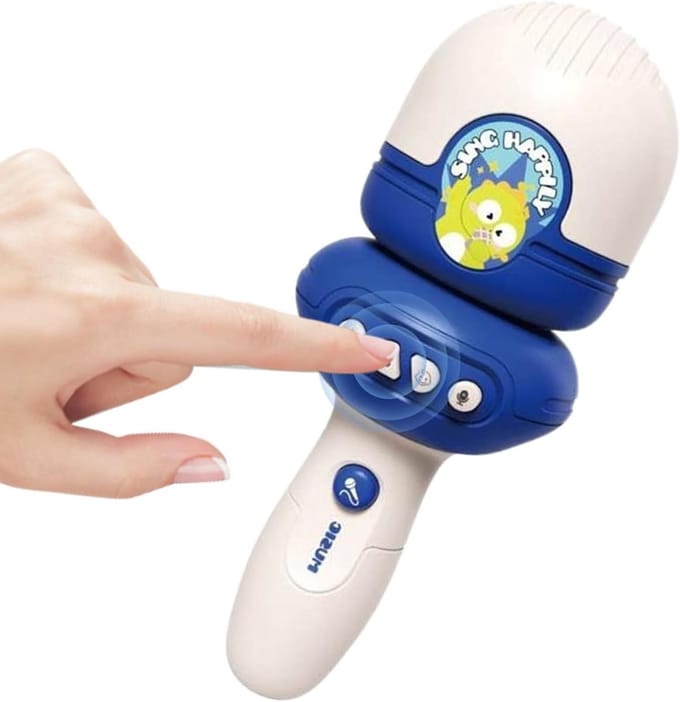 Kindermicrofoon Speelgoed - Karaoke Microfoon Peuters - Zingen en Opnemen - Ingebouwde Muziek & Stemvervormer - ongeveer 20 cm - Blauw