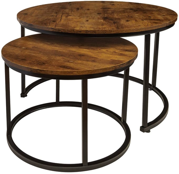 BEGRYF Industrieel - Set van 2 Salontafels - Rond - Ø 53 cm & Ø 43 cm - Vintage Bruin - Metaal & MDF