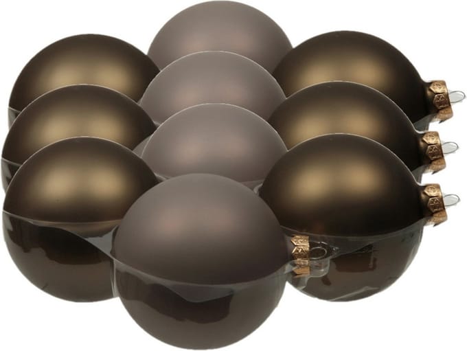 12x stuks kerstversiering kerstballen eucalyptus grijs/bruin van glas - 10 cm - mat/glans - Kerstboomversiering