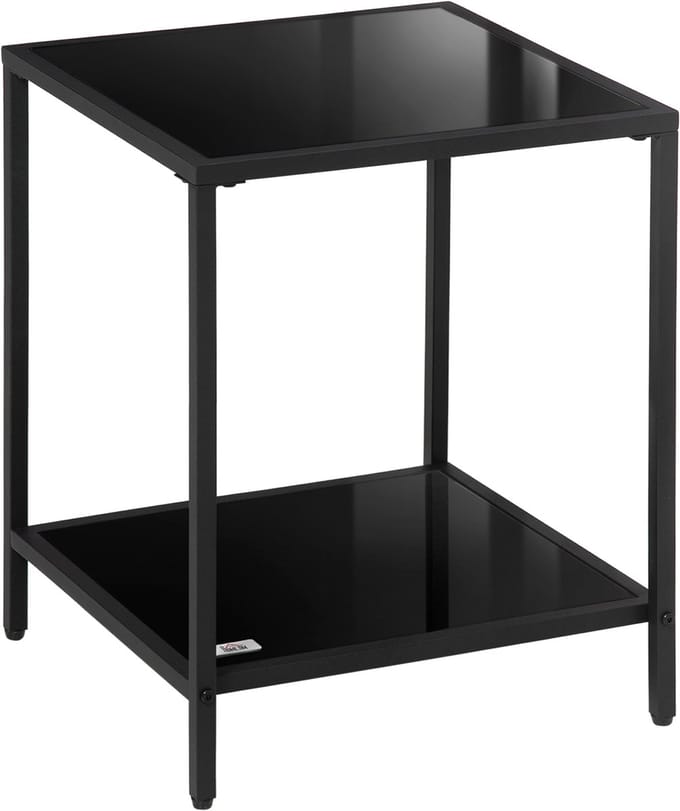 HOMCOM-Beistelltisch-Hartglas, Stahl-40L x 40B x 50H cm-Schwarz