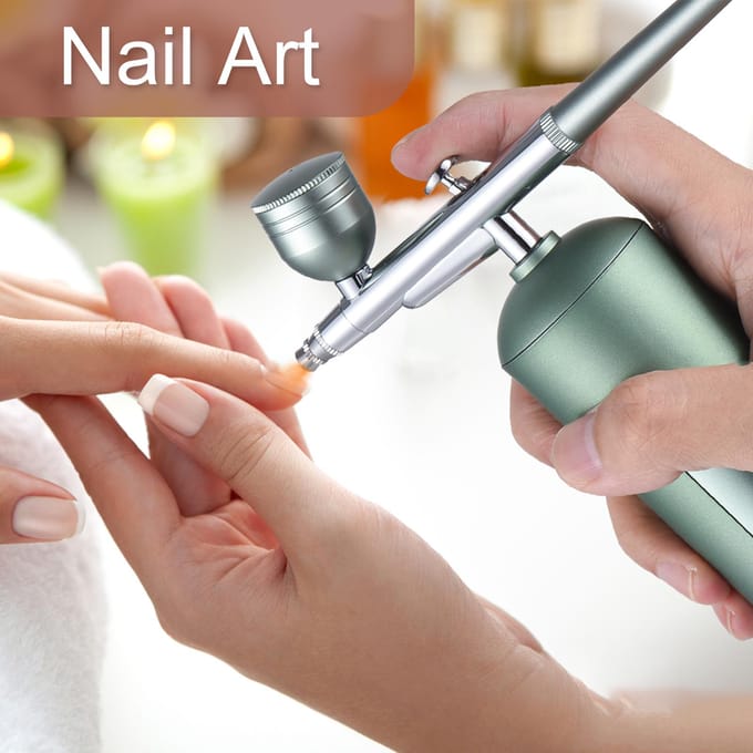 Draagbare airbrush met compressor Handheld draadloze luchtborstelpen Dual-action, op 2 niveaus verstelbaar groen