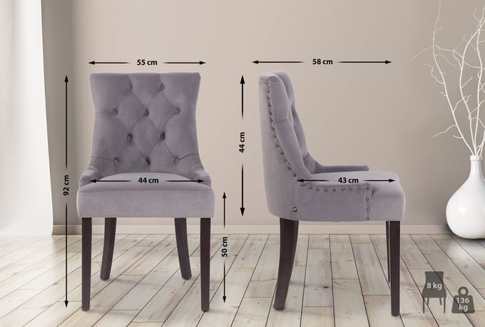 CLP Aberdeen Set van 4 eetkamerstoelen - Zonder armleuning - Hout - Fluweel - grijs antiek