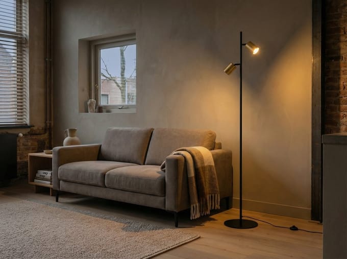 Vloerlamp zwart met 2 gouden spots - gu10 - 150cm