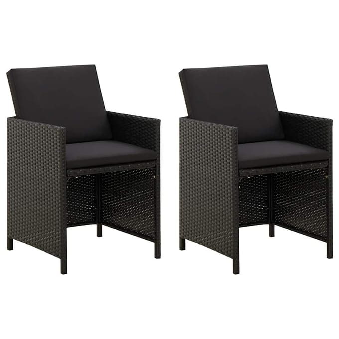 vidaXL - Tuinstoelen - 2 - st - met - kussens - poly - rattan - zwart