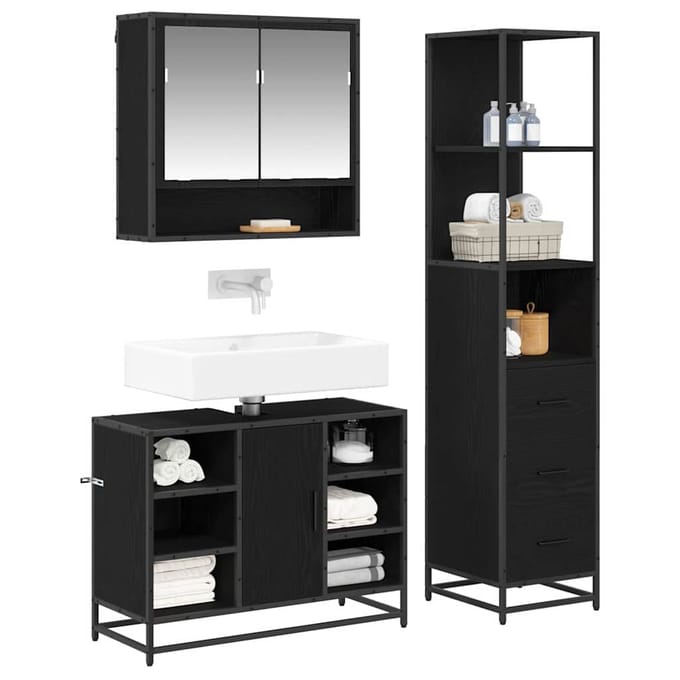 Ensemble de meubles de salle de bain 3 pièces Effet Chêne Noir Panneaux de Particules