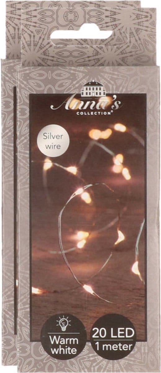 Anna Collection Draadverlichting lichtsnoer - 2x - 20 leds - zilver - warm wit licht - 1 m