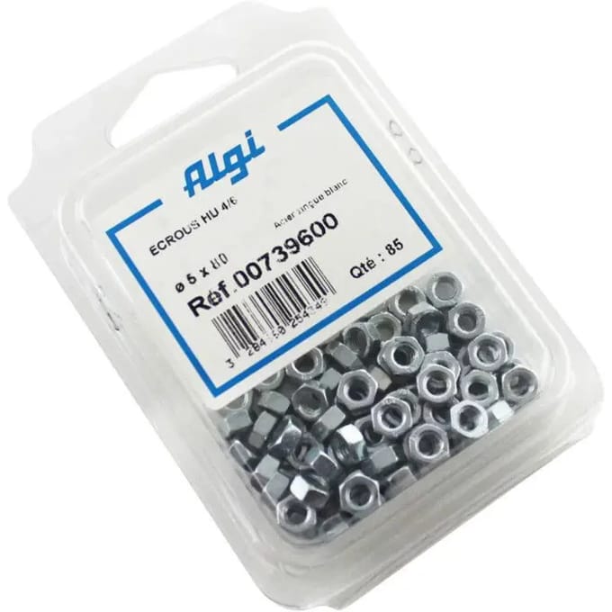Blisterverpakking van 85 zeskantmoeren Algi