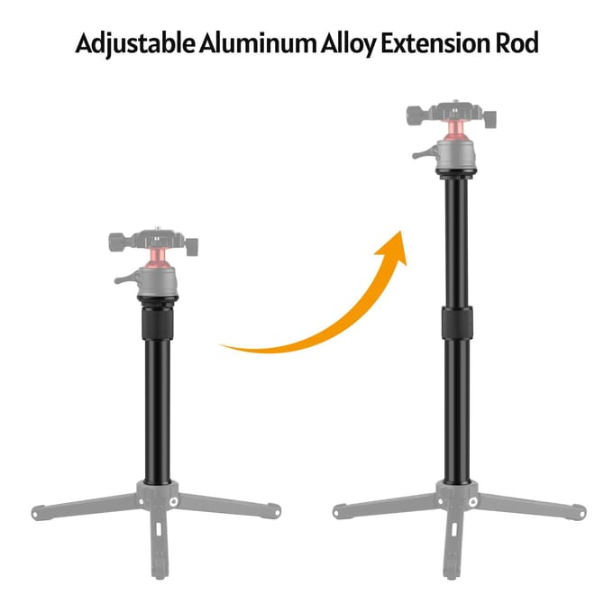 Uitschuifbare Verlengstok van Aluminiumlegering 19 31cm Universele 1/4 inch 3/8 inch Interface met 2 stuks 1/4 naar 3/8 Adapter zwart