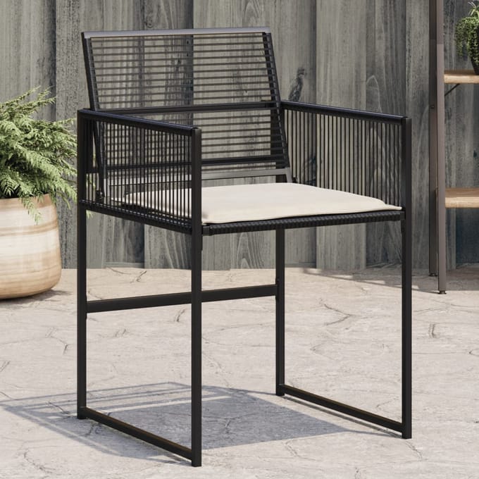 vidaXL - Tuinstoelen - 4 - st - met - kussens - poly - rattan - zwart