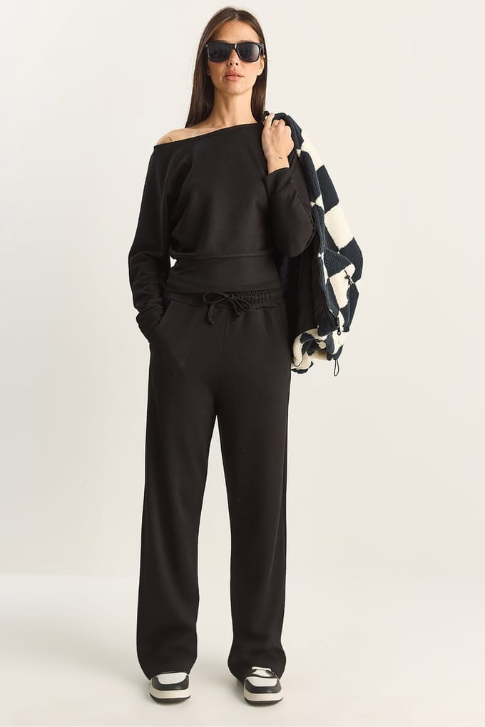 Asymmetrische Kraag Gebreide Hoge Taille Twee-Delige Set