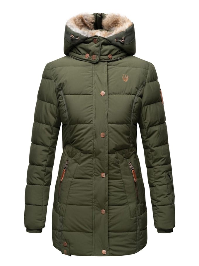 Marikoo dames winterjas met capuchon & imitatiebont voering