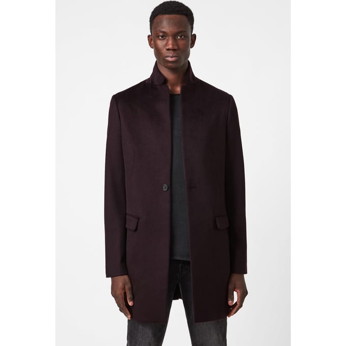 AllSaints Manor Coat Dark Garnet Size: 44 | Single Breasted Coats Outlet | Heren |