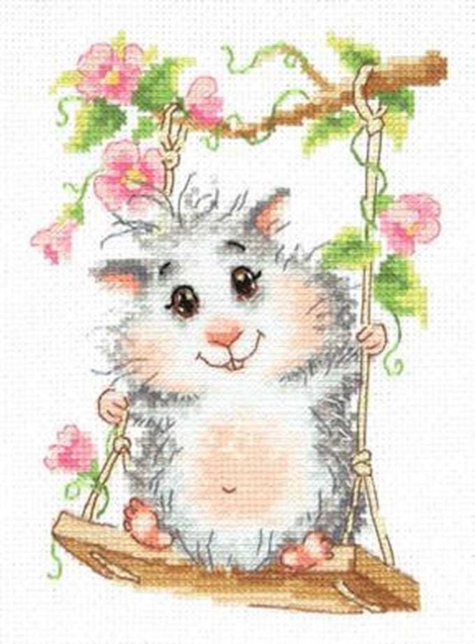 Borduurpakket Hamster Op De Schommel - Chudo Igla