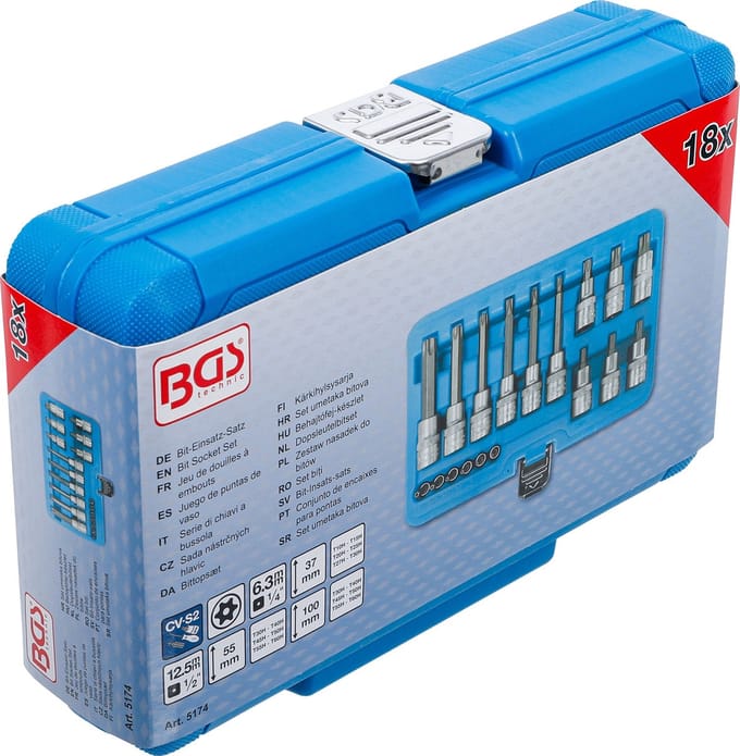 BGS Dopsleutelbitset 1/4 / 1/2 Torx met boring 18 delig