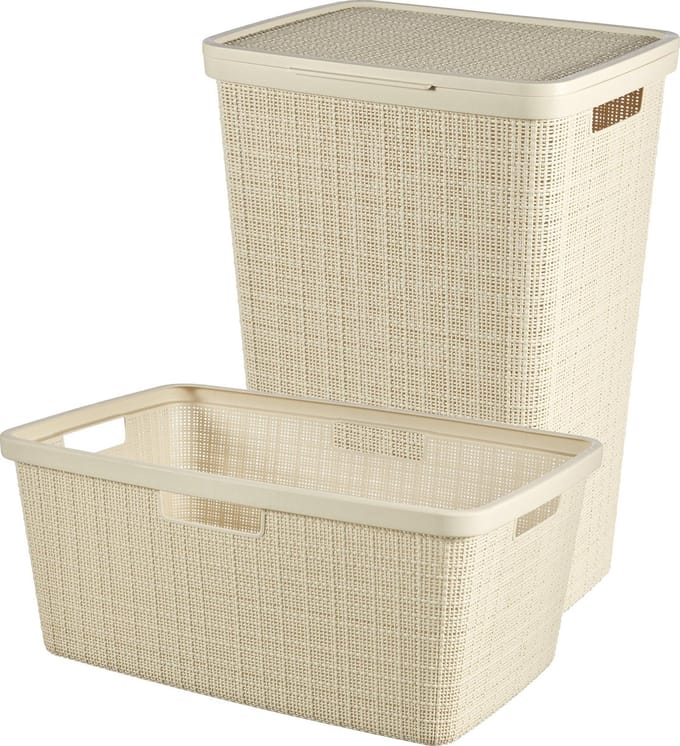 Curver Jute Wasmand met deksel 58L + Wasmand 46L - Gebroken Wit