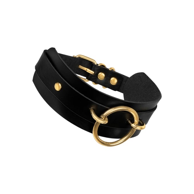 Kinky Diva – O-Ring Front Collar - Zwart met Goud