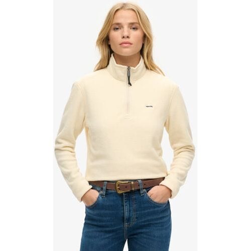 Superdry Korte Polar Fleecetrui met Halve Rits Crème Grootte: 38