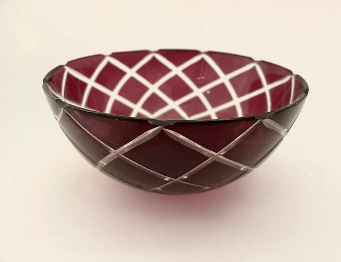 J-Line kommetje ruitmotief bordeaux 15x18x8cm