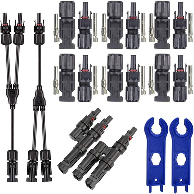 Complete Zonnepaneel Connector Set: MC4 Koppelstukken, T-Adapter en Y-Splitter voor PV Installatie