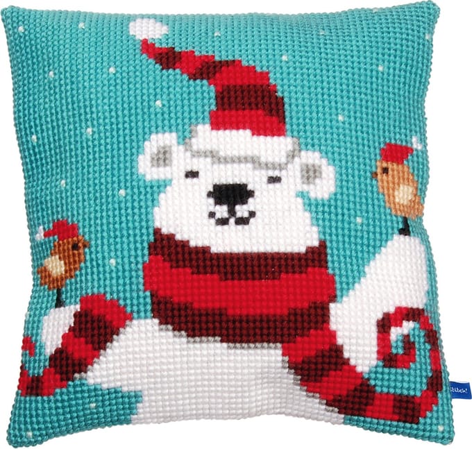 Kruissteekkussen kit Vrolijke kerstbeer - Vervaco - PN-0155870