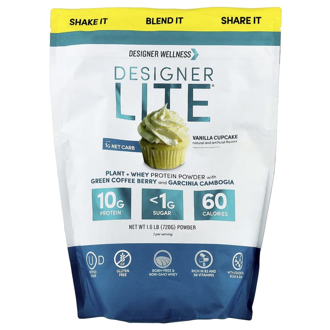 Designer Wellness, Designer Lite®, Plantaardig + Wei Eiwitpoeder, Vanille Cupcake, 720g (1,6 pond)