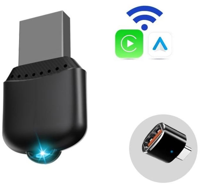 2-in-1 Draadloze Dongle geschikt voor Apple CarPlay en Android Auto - Extra Compacte Adapter - Bluetooth 5.4 - USB en USB-C - zwart
