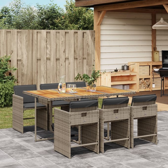 vidaXL - 7-delige - Tuinset - met - kussens - poly - rattan - grijs