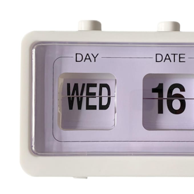 Bureau- en tafelwekker met handmatige springkalender, bureauwekker voor studeerkamer, kantoor, wit wit