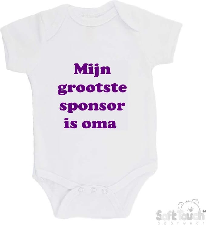 100% katoenen Romper "Mijn grootste sponsor is oma" Meisjes Katoen Wit/paars Maat 56/62