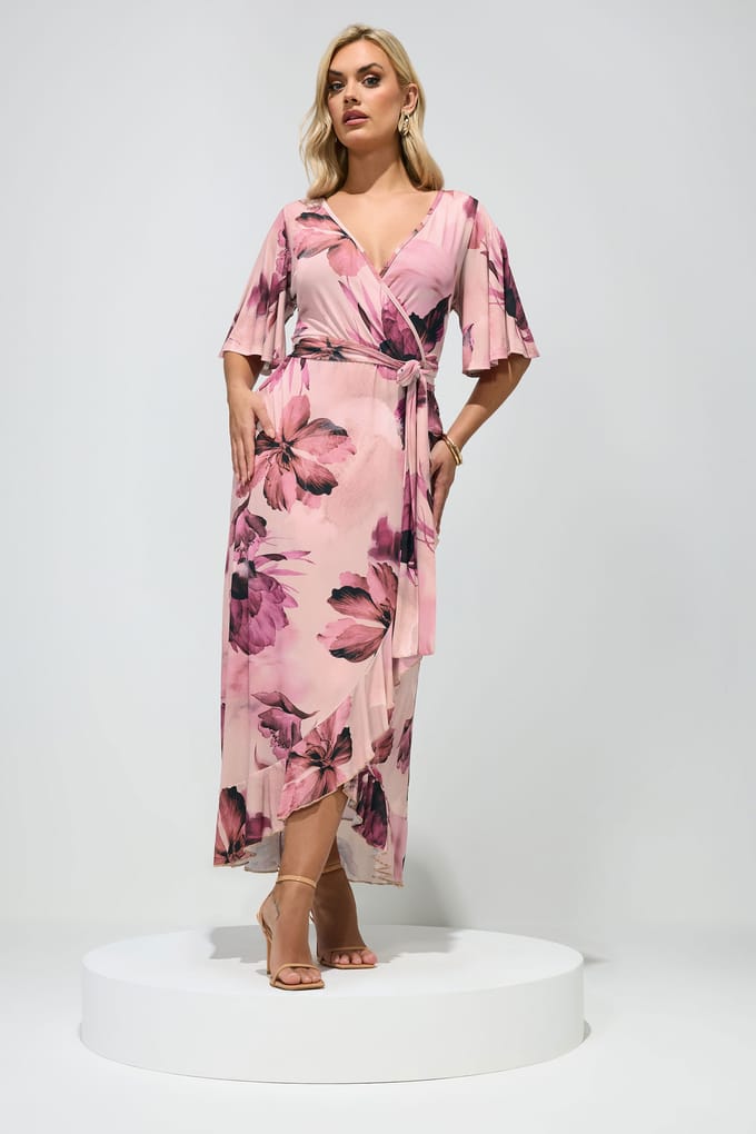 Yours London Roze Wikkeljurk Met Bloemenprint Size 42