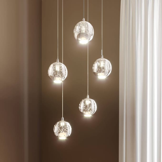 Lucande LED hanglamp Hayley, Ø 30 cm, 5-lamps, chroom, glas