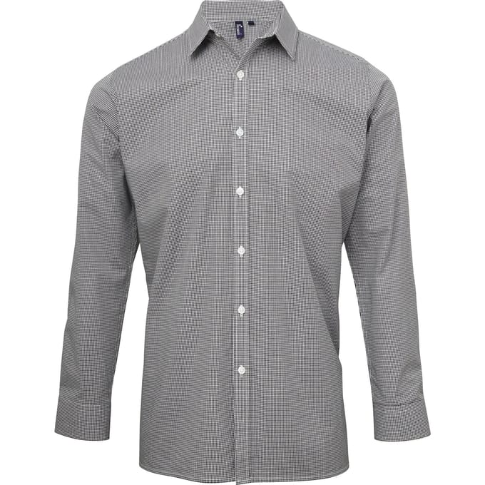 Premier Herenmicrocheck shirt met lange mouwen (Zwart/Wit)