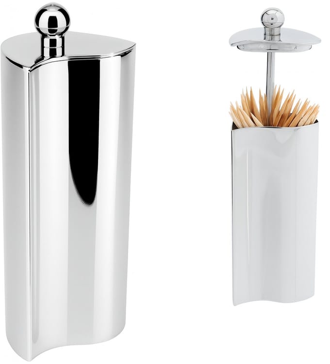 Zwaar verchroomde Tandenstokerhouder – Hygiënische dispenser met deksel – 12 × 4,5 × 4 cm