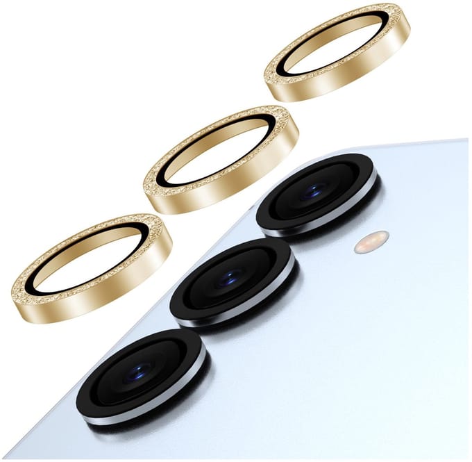 AVY Camera Lens Protector Rings | Geschikt voor Samsung Galaxy S25 Plus | Camera Lens Protector Glas | Schokbestendig | Krasbestendig | met Applicator | Glitter Goud