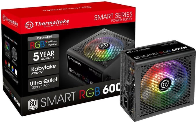Thermaltake Slimme RGB 600W Voeding - 600 Watt - 120 mm - ATX - 80 Plus 80 PLUS