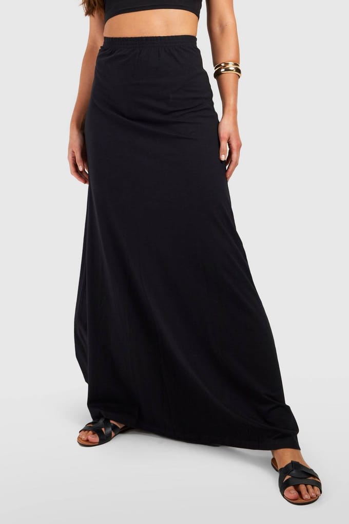 boohoo Dames Lange Basic Maxi Rok van Katoenmix die tot de vloer sleept | Zwart | Maat: 36