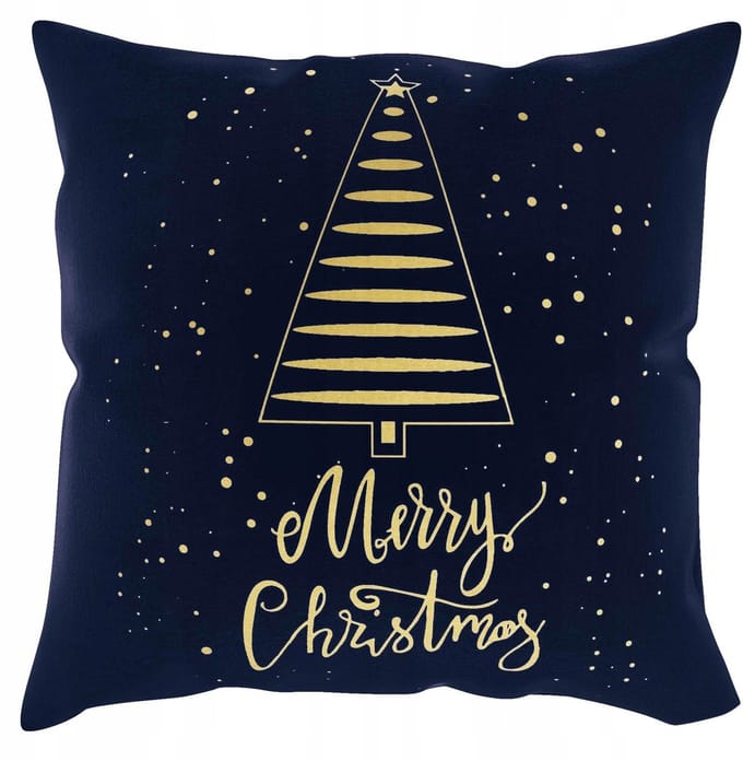 Kerstkussenhoezen 45x45cm - Blauw met Gouden Kerstboom