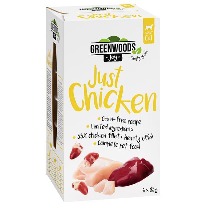 24x85g Greenwoods Joy Just Chicken Kipfilet Kattenvoer nat