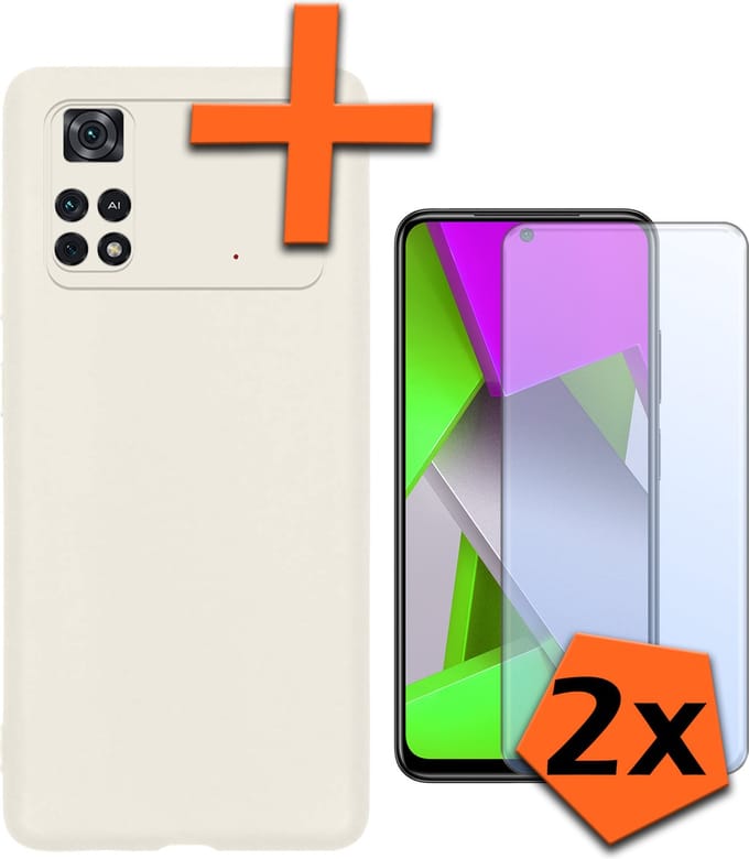 Hoes - Met 2x Screenprotector - Geschikt voor Xiaomi Poco M4 Pro 4G - Sterk & Shockproof - Back Cover - Siliconen Case - Telefoon Hoes - Wit