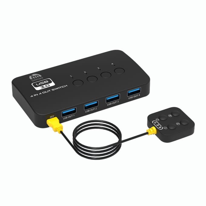 Delmark USB 3.0 Switch - 4 naar 4 - Deel 4 USB poorten op 4 PC's - USB Hub en KVM Switch - Inclusief 4x USB kabel